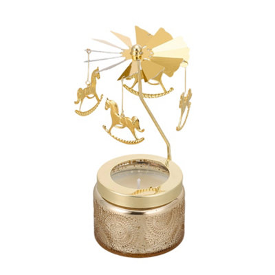 Living And Home Golden Osmanthus Embossed Glass Rotating Carousel Scented Candle10-Hour Burn from B&Q