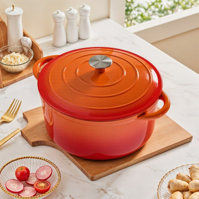 Living And Home 6L Orange Enameled Cast Iron Dutch Oven Pot With Lid28Cm(W) X 13Cm(H) from B&Q