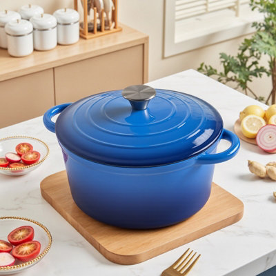 Living And Home 6L Blue Enameled Cast Iron Dutch Oven Pot With Lid28Cm(W) X 13Cm(H) from B&Q