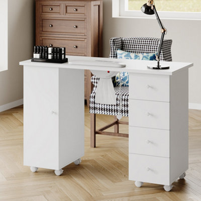 Living And Home White 4 Drawers Mobile Manicure Table With Built-In Dust Collector And Lockable Casters110Cm W X 45Cm D X 75Cm H from B&Q