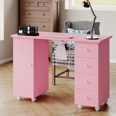Living And Home Pink Mobile 4 Drawers Manicure Table With Built-In Dust Collector And Lockable Casters110Cm W X 45Cm D X 75Cm H from B&Q