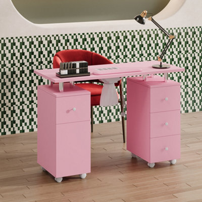 Living And Home Pink Professional Mobile 4 Drawers Manicure Table With Built-In Dust Collector And Lockable Casters110Cm(W) X 45Cm(D) X 75Cm(H) from B&Q