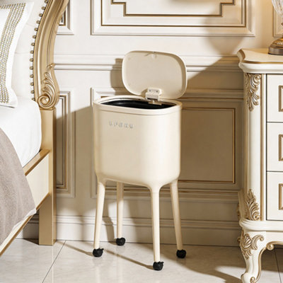 Living And Home 16L Cream White Elevated Trash Bin With Casters And Press-Open Lid33Cm(W) X 22.5Cm(D) X 67.5Cm(H) from B&Q