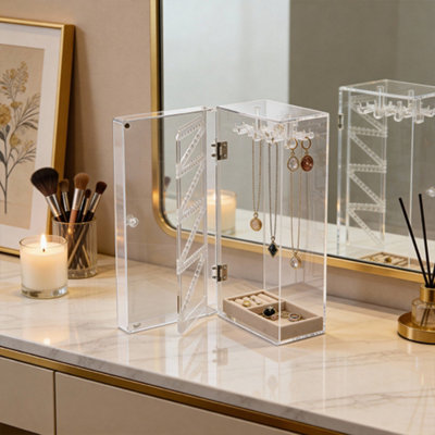 Living And Home Clear Rotating Jewellery Display Stand Organiser With 24 Hooks And Velvet Tray15Cm(W) X 11Cm(D) X 32Cm(H) from B&Q
