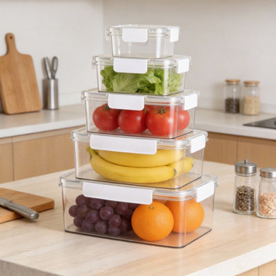 B&Q -  5-Piece Clear Stackable Fridge Food Storage Container Set With Snap-Lock Lids