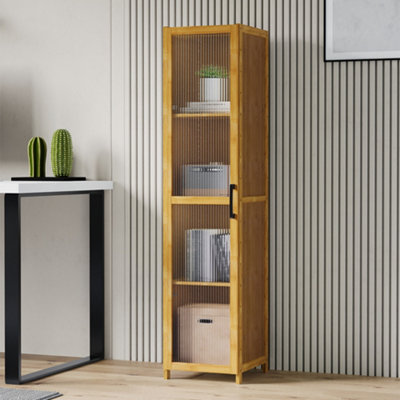 Living And Home 4-Tier Narrow Bookcase Storage Cabinet With Acrylic Door