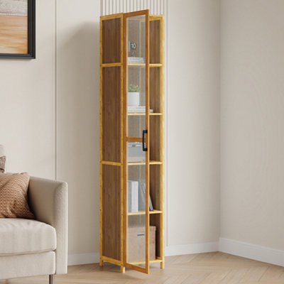 Living And Home 5-Tier Narrow Bookcase Storage Cabinet With Acrylic Door