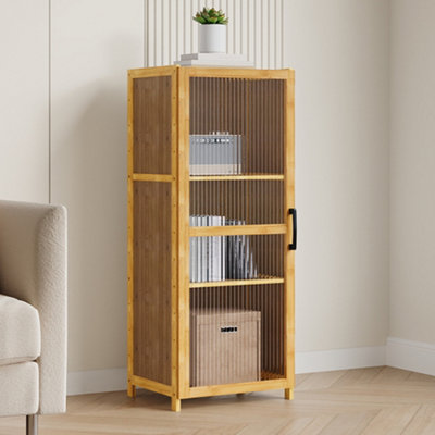 Living And Home 3-Tier Narrow Bookcase Storage Cabinet With Acrylic Door