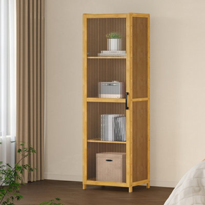 Living And Home 4-Tier Narrow Bookcase Storage Cabinet With Acrylic Door