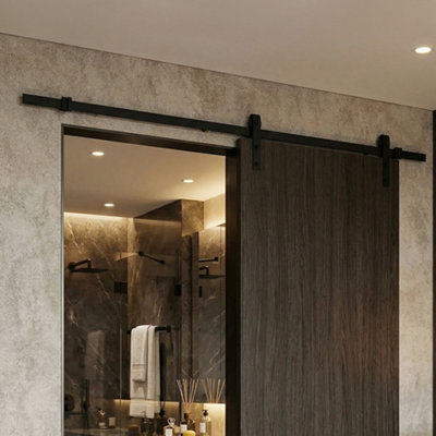 Living And Home Rustic J Shaped Barn Door Hardware Sliding Door Kit 1.83M (6Ft) from B&Q