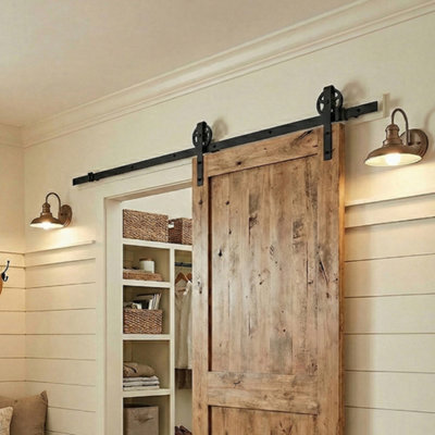 Living And Home Rustic J Shaped Large Wheel Barn Door Hardware Sliding Door Kit 1.83M (6Ft) from B&Q