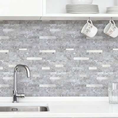 Living And Home 10Pcs Self Adhesive Marble Effect Brick Design Wall Tile Stickers 32 X 32Cm from B&Q