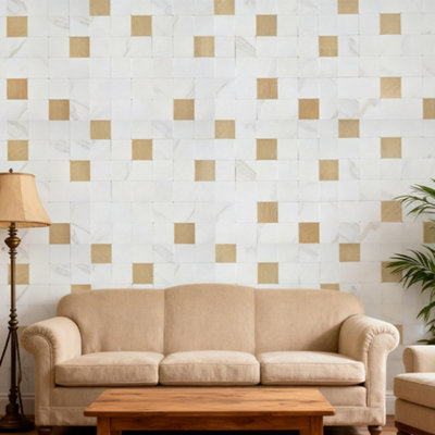 Garden Sanctuary Mosaic Style Marble Effect Square Brick Design Peel And Stick Wall Tiles Backslash 32 X 32Cm from B&Q