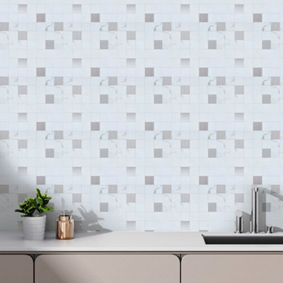 Garden Sanctuary Mosaic Style Marble Effect Square Brick Design Peel And Stick Wall Tiles Backslash 32Cm X 32Cm from B&Q