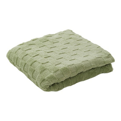 Thehotsale Warm Fluffy Comfortable Coral Fleece Waffle Checkered Reversible Throw Blanket Green 150Cm W X 200Cm D from B&Q