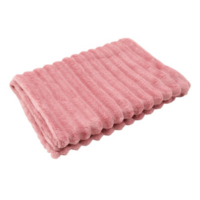 Thehotsale Flannel Super Soft Warm Reversible Fluffy Striped Throw Blanket Pink 150Cm W X 100Cm D Livingroom Bedroom Patio from B&Q