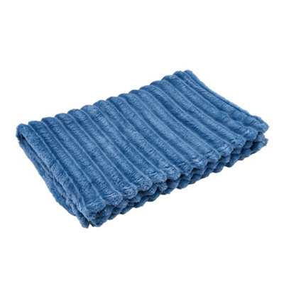 Thehotsale Flannel Super Soft Warm Reversible Fluffy Striped Throw Blanket Blue 150Cm W X 100Cm D Livingroom Bedroom Patio from B&Q
