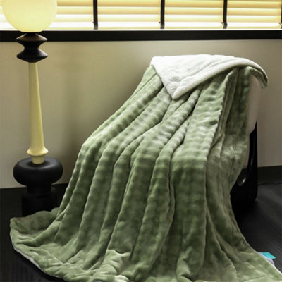 Living And Home Soft Thickened Warm Lambskin Green Double Used Washable Blanket 200Cm W X 180Cm D from B&Q