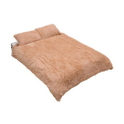 B&Q -  Soft And Warm Plush Single Size Faux Mink Fleece Bedding Duvet Cover With 2 Pillowcases Set Of 3 Camel