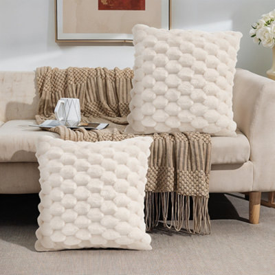 Thehotsale Set Of 2 Cozy Soft Plush Throw Pillow Cushion Covers Pillowcases Without Insert White Beige from B&Q