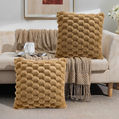 Thehotsale Set Of 2 Cozy Soft Plush Throw Pillow Cushion Covers Pillowcases Without Insert Bedroom Livingroom Pation Khaki 45Cm W X 45Cm D from B&Q
