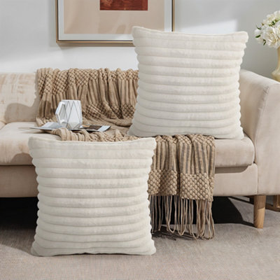 Thehotsale Cozy Soft Plush Throw Pillow Cushion Covers Pillowcase Stripe Design Without Insert White 45Cm W X 45Cm D from B&Q