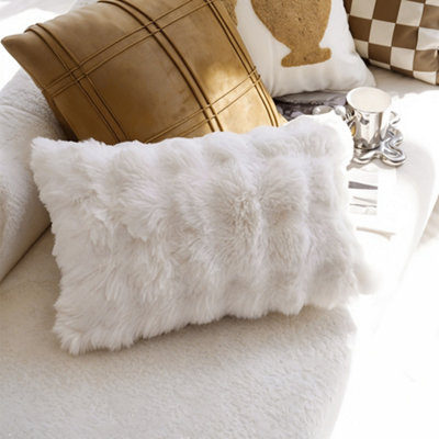 Thehotsale Elegant Soft Warm Plush Textured Throw Pillow Cover Pillowcase Without Insert 50Cm W X 30Cm D White from B&Q