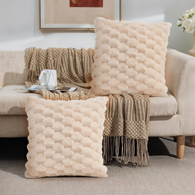 Thehotsale Set Of 2 Cozy Soft Plush Throw Pillow Cushion Covers Pillowcases Without Insert Bedroom Livingroom Pation Beige 45Cm W X 45Cm D from B&Q