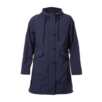 B&Q -  Stylish Mid-Length Hardshell Waterproof Windproof Jacket With Drawstring Hood Xxl Size Dark Blue