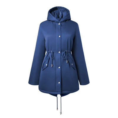 B&Q -  Warm Windproof Practical Mid-Length Hooded Winter Outerwear Coat With Drawstring Waist Size S