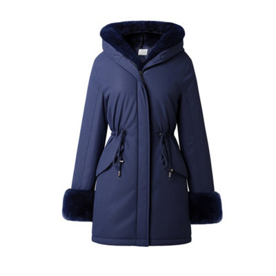 B&Q -  Windproof Elegant Warm Stylish Durable Figure-Flattering Mid-Length Coat With Faux Fur Size Xl