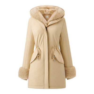 B&Q -  Cozy Durable Lightweight Windproof Coat Jacket With Faux Fur Hood And Cuffs Size Xxl