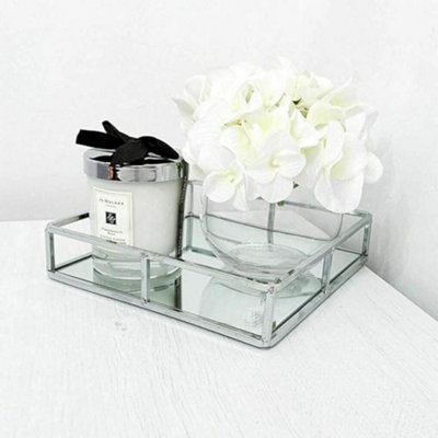 Biznest 20Cm Decorative Square Silver Chrome Mirrored Tray Decoration Decorative Candle Display Vanityl Wedding Table Plate from B&Q