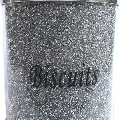 Biznest Biscuit Canister Jar Tin Silver Diamond Crushed Silver Trimmings Crystal Filled Kitchen Storage Containers