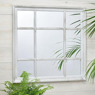 Biznest New White Rustic 61X61Cm Square Shape Window Style Wall Mirror Simply Stylish from B&Q