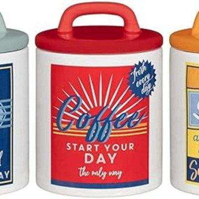 Biznest Retro Set 0F 3 Classic 50's Style TeaCoffee & Sugar Ceramic Jars from B&Q