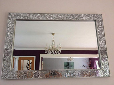Biznest Crackle Mirror Mosaic Beveled Silver Frame Glass 90X60Cm Living Lounge Wall Hall from B&Q