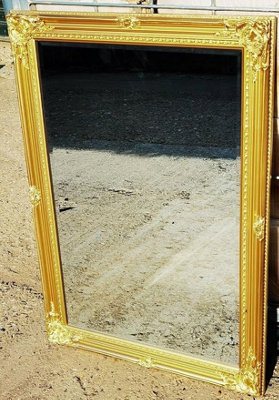 Biznest Large Antique Ornate Decorative Wall Mirror Shabby Chic Flowery Design Gold 104X74Cm from B&Q
