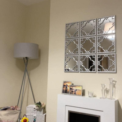 Biznest Set Of 3 Silver Moroccan Tile Mirrors Moroccan Wall Art Hanging Mirror Square For Hanging And Wall Decor ( Silver ) from B&Q