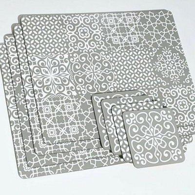 Biznest Geometric White & Grey Placemat & Coaster Set 8PcAccessorise Your Dining Table This Stunning Set from B&Q