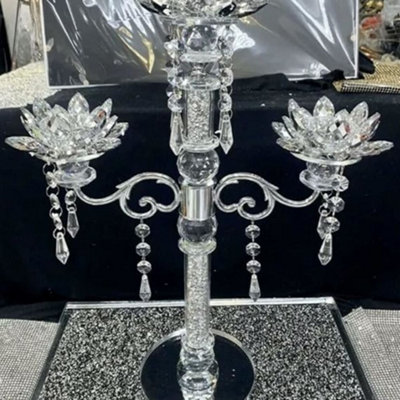 B&Q -  Crushed Diamond Candle Holder Silver Crystals Filled 3 Flower Tier Romany Lotus Sparkle Ornament Bling