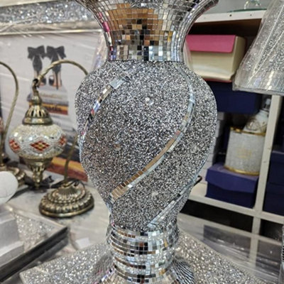 Biznest Vase Statue Sparkle Bling Crushed Diamond Gift Ornament Mirrored Flowering Pot Spiral Display 40Cm from B&Q