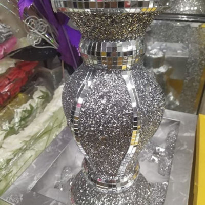 Biznest Crushed Vase Statue Shinning Sparkle Ornament Bling Crushed Diamond Gift Crushed Mirrored Flower Pot from B&Q