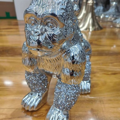 Biznest Sparkle Ornament Bling Crushed Diamond Gift Silver Monkey Animal Sculpture Truths Of Man Statuette from B&Q