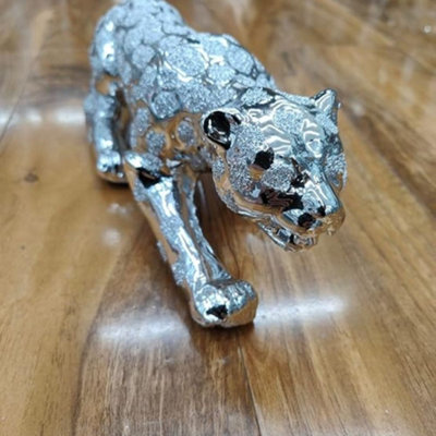 B&Q -  Italian Silver Chrome Leopard Tiger Cheetah Jaguar Figurine Home Decor,stunning & Pretty Looks