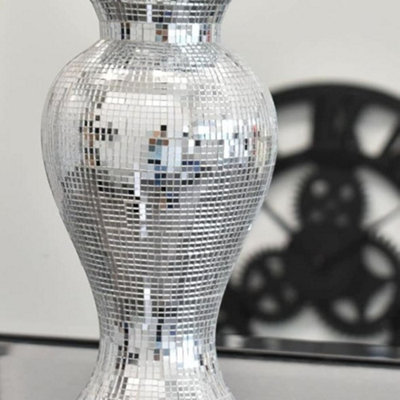 Biznest Silver Crushed Mosaic Mirrored Vase Statue Ornament Bling Diamond Gift Multi Flower Pot Floral Design Crushed Diamond 30Cm from B&Q