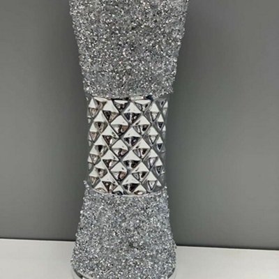 B&Q -  35Cm Large Ceramic Flower Vase Design Silver Diamante Bling Sparkling Home Decoration Flower Vase