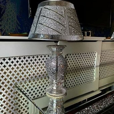 Biznest Silver Glitter Crushed Diamond Table Lamp With Shade Diagonal Design Line from B&Q
