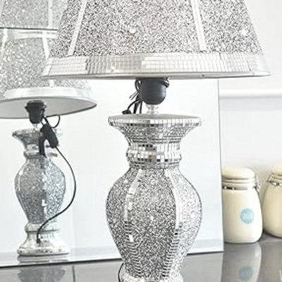 Biznest Silver Glitter Crushed Diamond Table Lamp With Shade Ornament Home Gift Diamante from B&Q