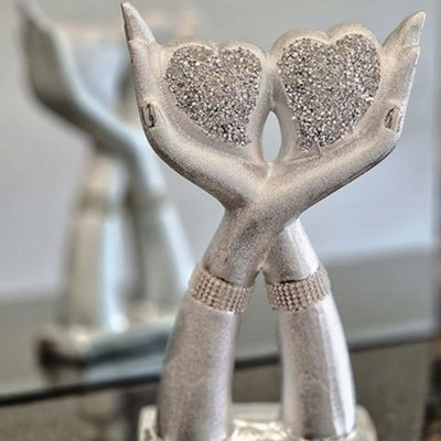 Biznest Silver Crushed Diamond Sparkle Ornament Bling Heart & Hand Ornament from B&Q